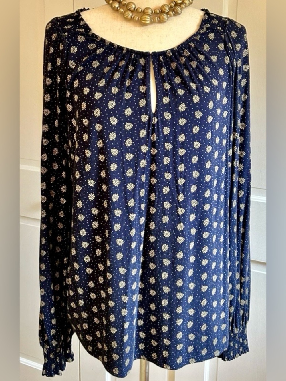 Boden Vicky Long Sleeve Top Navy w/Yellow